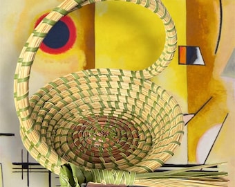 Gullah Sweetgrass Basket (Sm Flower girl basket with rose)