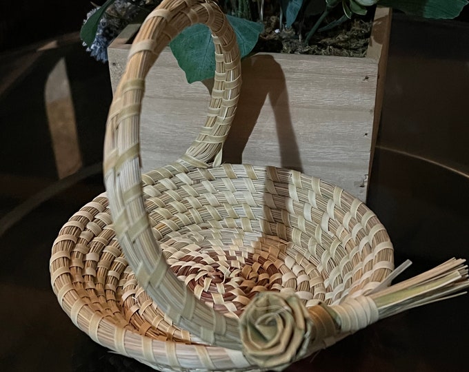 Gullah Sweetgrass Basket sm Flower Girl Basket With Rose Etsy
