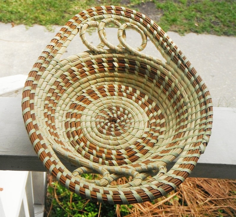 Gullah Sweetgrass Basket Triple Loop Bread Tray Etsy