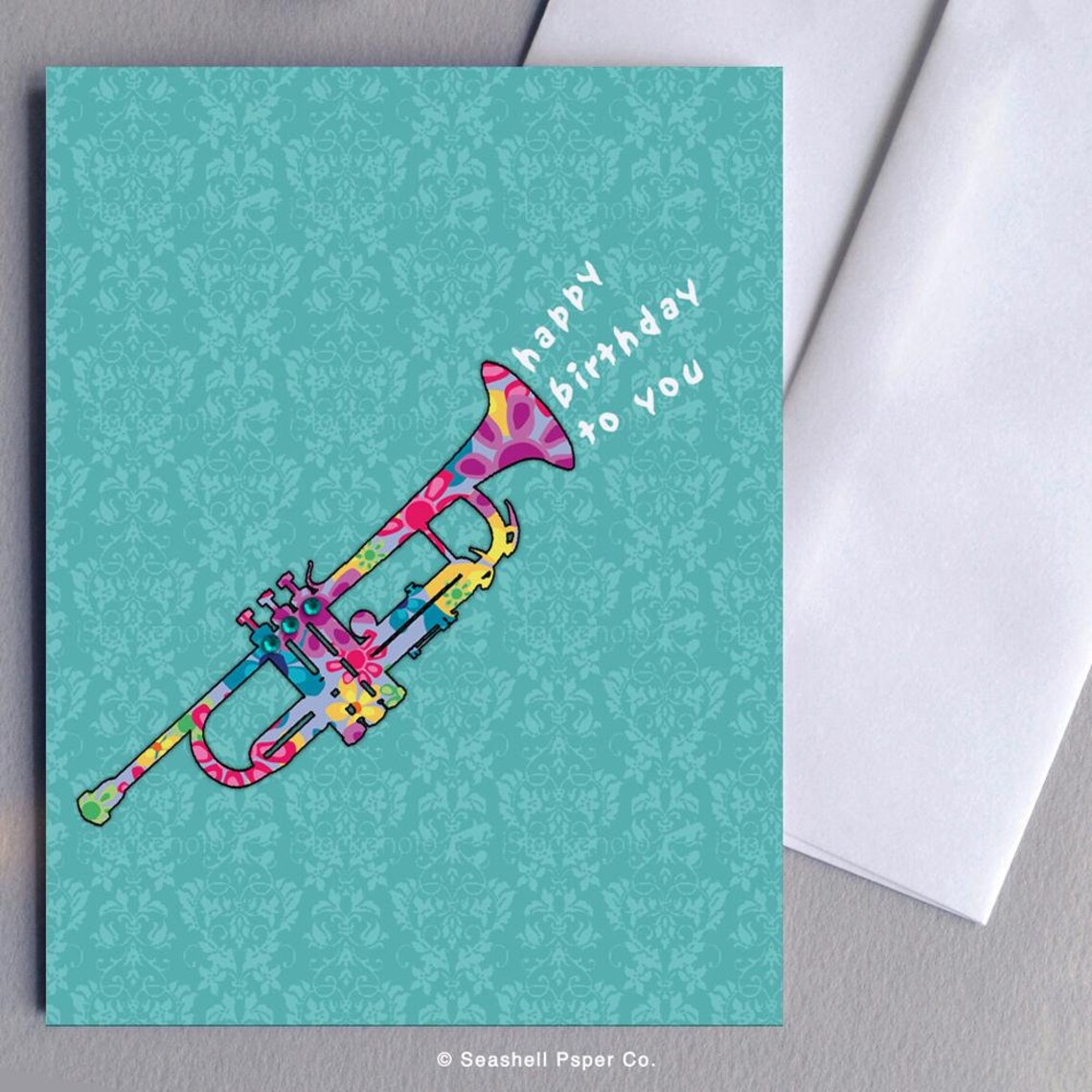Birthday Floral Trumpet Card Etsy
