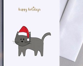 Holiday Seasons Cat Card in English & French