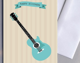 Birthday Guitar Card, English and French