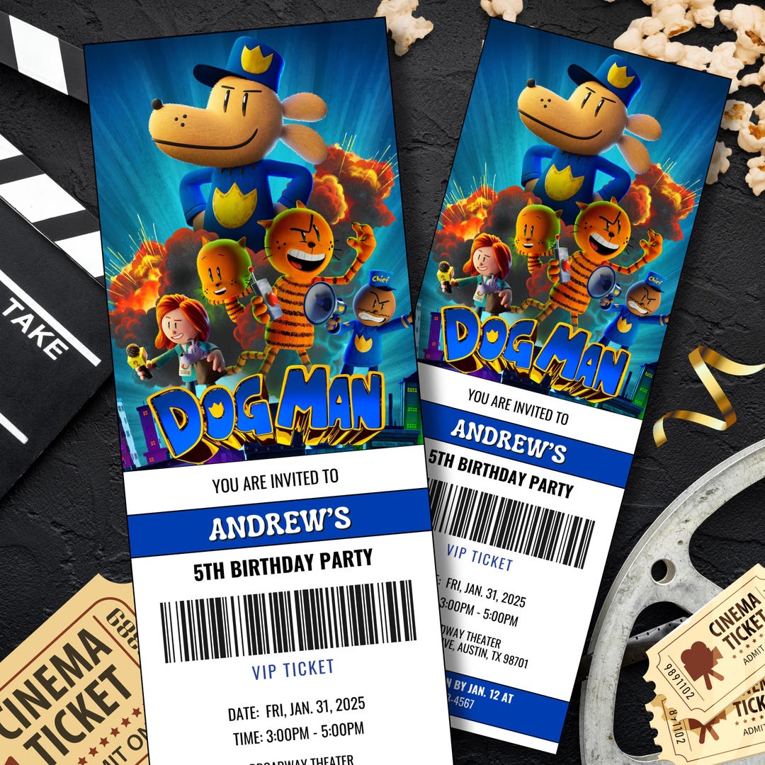Buy Dog Man Movie Ticket Birthday Invitation, Editable Dog Man ...