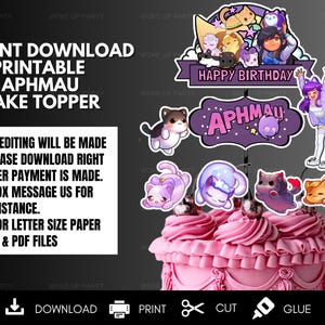 Afdrukbare Aphmau-taarttopper, Aphmau-middelpunt, Aphmau-cupcakes, Aphmau-sticker, Aphmau-t-shirt, Aphmau-feest