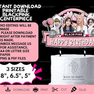 Decorazione per torta Blackpink stampabile, centrotavola Blackpink, cupcake Blackpink, festa Blackpink, adesivo Blackpink