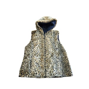 Vtg Y2k 90s KristenBlake Womens Reversible Faux Fur Vest Size XL Leopard Print