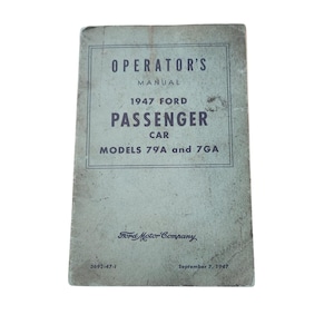 Ford Car Models 79A en 7GA 1947 Gebruikershandleiding Origineel zeldzaam verzamelobject