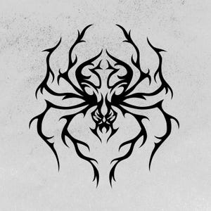 Black decal sticker of a tribal tattoo style spider.