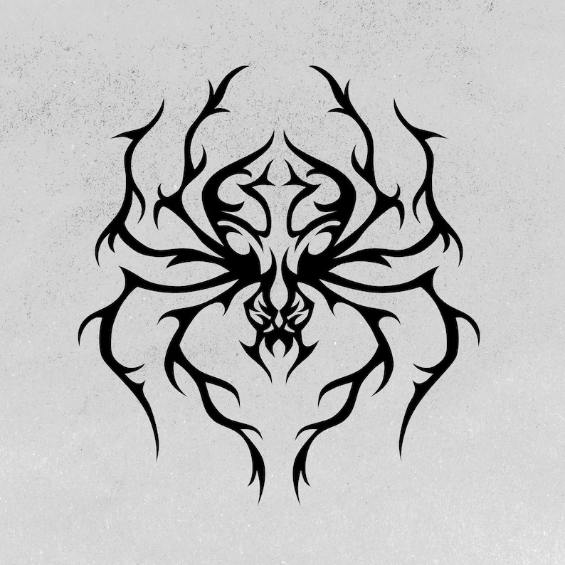 Black decal sticker of a tribal tattoo style spider.