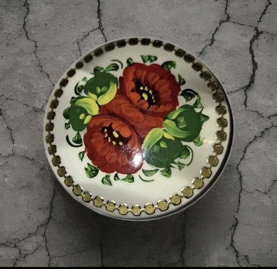 Russian Lacquer Hand painted poppy broch