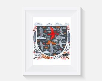 Giclee Print, EtchArt Hidden Forest Geese Art Print