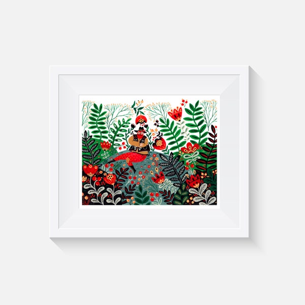 Folk Dance | Dancing Fella Art Print | Happy guy dancing in a meadow | Folk Art Illustration | Flowers | Slavic Folklore| Dinara Mirtalipova