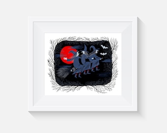 Giclee Print, Three Witches One Broom Art Print