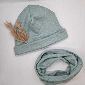 Beanie - Loop Set, transition set, children, hat set, autumn-winter, mint green, soft rib jersey