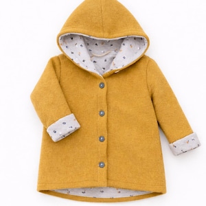 Walkjacke Baby Senfgelb | Gefütterte Wolljacke mit Kapuze | Handgemacht | Winterjacke Kinder Wollwalk Jacke