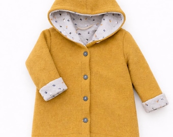 Baby boiled wool jacket, mustard yellow | Lined wool jacket with hood | Handmade | Children's boiled wool winter jacket