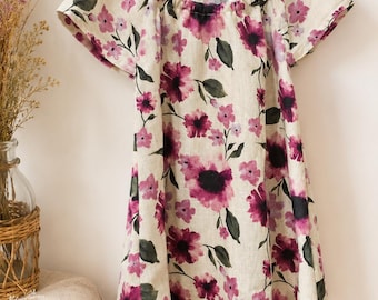 Handgemachtes Leinenbluse Mädchen | Blumenkleid Kinder | Sommerkleid aus Leinen | Boho Kinderkleid | Vintage Kleid Mädchen | Geschenk Mädche