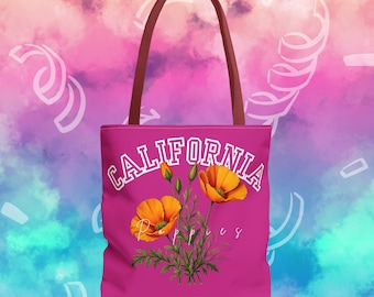 Vibrant Floral California Poppies Tote Bag, Colorful Carryall, California Poppies Tote Bag, Vibrant Floral Design, Cali Pride Shopper