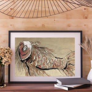 ORIGINAL Ink &quot;Fish&quot;. Ink Painting &quot;Fish&quot;. Ink Painting Vintage Inspired. Moody Decor. Original Ink Painting. Original Ink Drawing.
