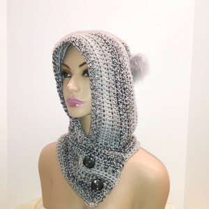 Gray Hood Crochet Pattern,  Cowl Digital PDF,  Instructions Instant Download EASY, Snood