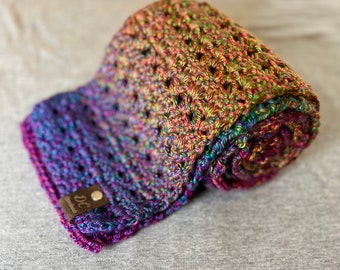 Vibrant Knit Rainbow Scarf - Handmade Crochet Neck Warmer