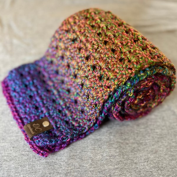 Vibrant Knit Rainbow Scarf - Handmade Crochet Neck Warmer