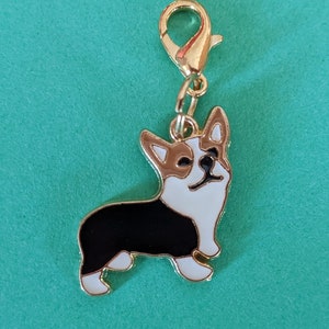 Corgy Dog Clip On Charm, Planner Charm, Zipper Pull, Purse Charm, Gold Plated Claw Clasp with Enamel Charm