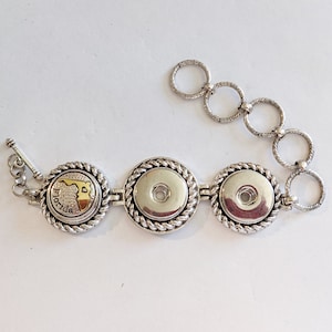 3 Snap Bracelet, Chain Snap Charm Bracelet, Snap Button Bracelet, Silver, 18-20mm Interchangeable Snaps, Ginger, Noosa