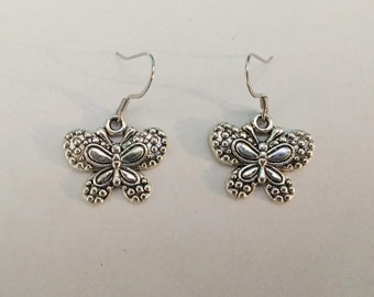 Butterfly Dangle Earrings: Silver Charms, Sterling Silver Ear Wires