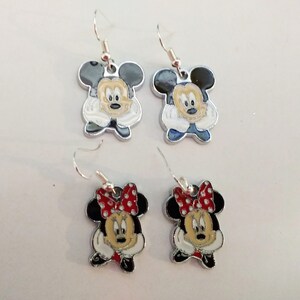 Cartoon Mouse Enamel Dangle Earrings, Stainless Steel, Silver Plated, Sterling Silver Ear Wires