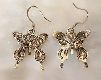 Ornate Butterfly Dangle Earrings: Tibetan Silver Charms
