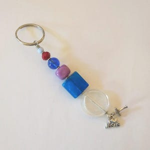 Keychain 6&quot; Glass and Ceramic Beads with Your Charm Choice, Christian Keychain