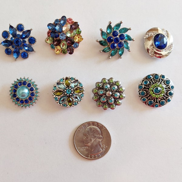 Snap Charms, Blue, Sapphire, Aqua, Teal Snap Buttons for Snap Jewelry. Fits 18-20mm Ginger Snaps, Noosa, Magnolia and Vine