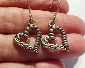 Twisted Heart Dangle Earrings: Silver Charms, Sterling Silver Ear Wires