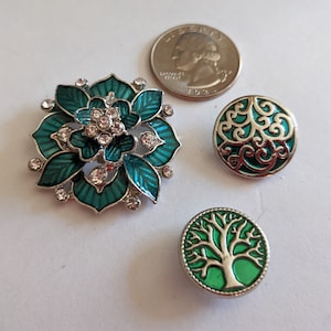 Teal Blue Enamel Snap Buttons, Green Enamel  Charm for Snap Jewelry, Fits 18-20mm Ginger Snaps, Noosa, Magnolia and Vine