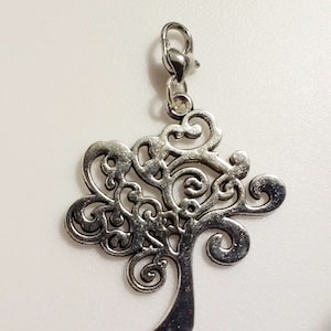 Family, Tree of Life, Clip On Charm, Planner Charm, Zipper Pull, Purse Charm, , Silver Plated Claw Clasp With Tibetan Silver Charm
