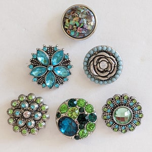 Blue Snap Charms, Blue, Green, Abalone, Snap Charms for Snap Jewelry. Fits 18-20mm Ginger Snaps, Noosa, Magnolia and Vine