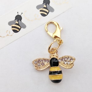 Enamel Bee Clip On Charm, Planner Charm, Zipper Pull, Purse Charm, Gold Plated Claw Clasp with Enamel Charm Decorative Bag or Box
