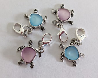 Silver Stone Sea Turtle Charm: Clip On Lobster Claw Clasp
