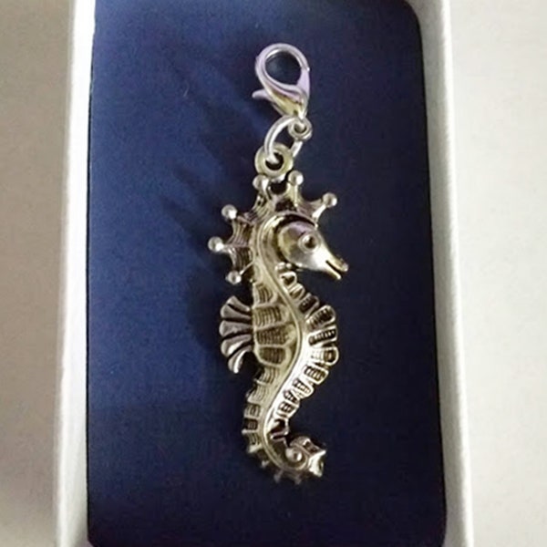 Seahorse, Clip On Charm ~ Silver Plated Lobster Claw Clasp With Tibetan Silver Charm