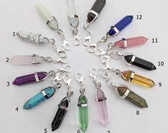 Chakra Healing Stones, Clip On Charm, Stone Zipper Charm, Purse Charm, Planner Pull, Silver Plated Claw Clasp