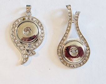 Rhinestone Snap Pendants, Snap Necklace, Silver Swirl Pendant for 18-20mm Interchangeable Snaps, Chain Included