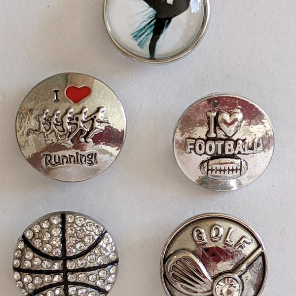Sports Snap Charms, Ballet, Running, Basketball, Golf, Snap Buttons for Snap Jewelry. Fits 18-20mm, Ginger Snaps, Noosa, Magnolia and Vine