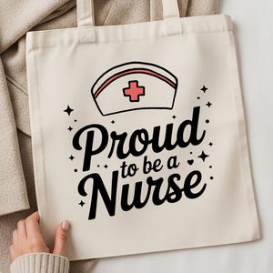 100% Baumwolle Einkaufstasche für Krankenschwestern | Krankenschwester Geschenktasche für NICU, Wochenbett, Hebamme, Abschluss der Krankenpflegeschule, Ruhestand | Stolz Krankenschwester zu sein
