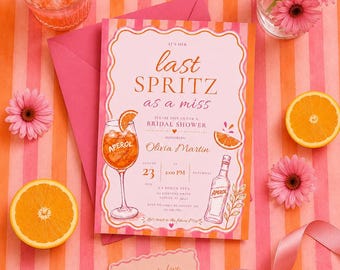 Laatste Spritz-vrijgezellenfeestuitnodiging | Aperol Italiaans zomerthema (bewerkbare canvassjabloon)