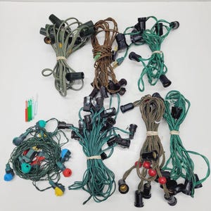 7 vintage kerstverlichtingssnaren C7 groene draad maïs gemengd veel geen bollen getest