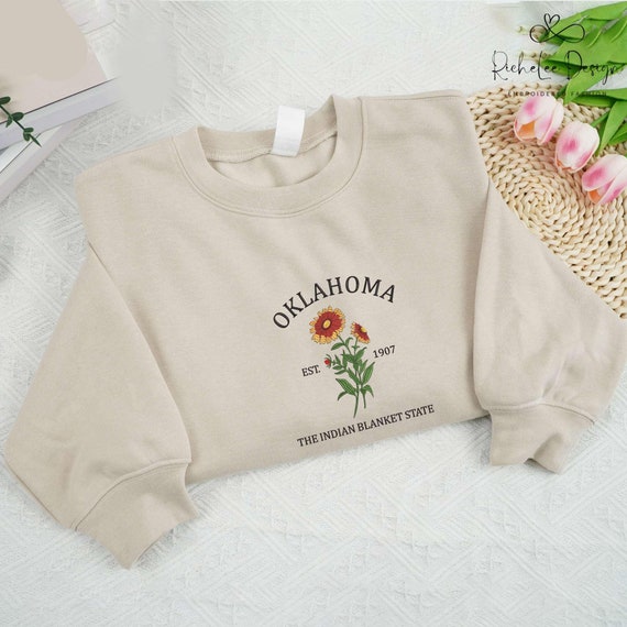 Embroidered Oklahoma Sweatshirt, Indian Blanket State State Shirt, Oklahoma Destination Shirt, State Shirt, US State Gift