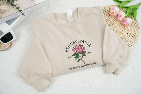 Embroidered Pennsylvania Sweatshirt, Mountain Laurel State Shirt, Pennsylvania Destination Shirt, Pennsylvania Gift, Travel Summer Shirt