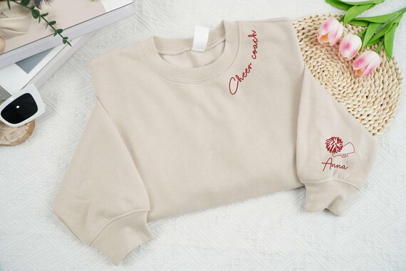 Embroidered Custom Cheer Coach Sweatshirt, Cheerleader Sweatshirt, Cheerleader Coach Shirt, Cheer Coach Shirt, Cheer Season Gift