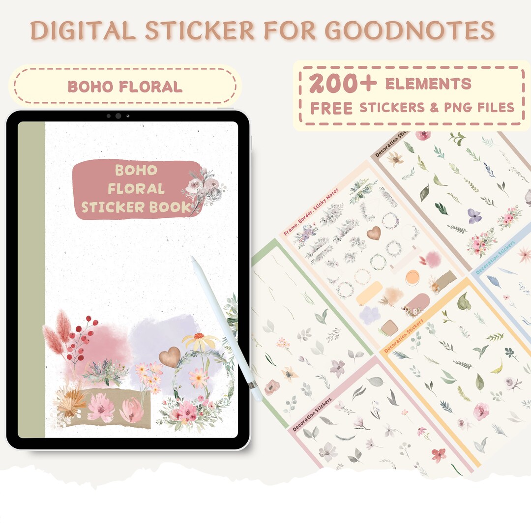 Boho Floral Stickers for Digital and Paper Planners | Goodnotes Sticker ...